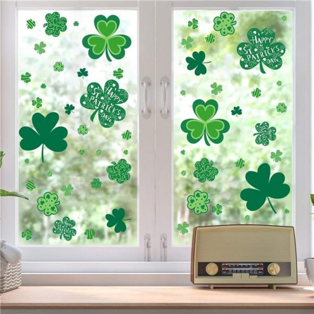 St Patricks Day Window Clings, 109 Pcs Shamrock Window Stickers for St Patricks - Picture 3 of 7